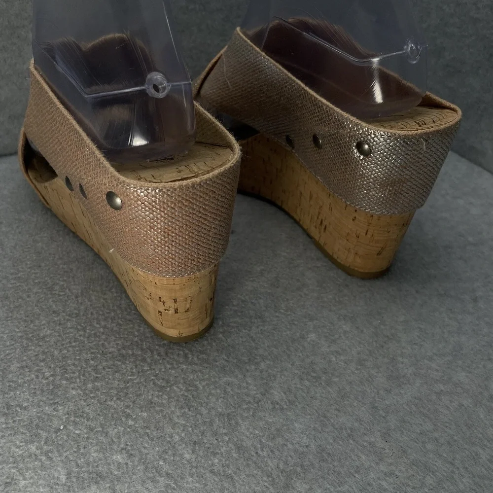 Lucky Brand Miller 2 Women's 10 US Cork Wedge Slip On Sandals Peach Metallic